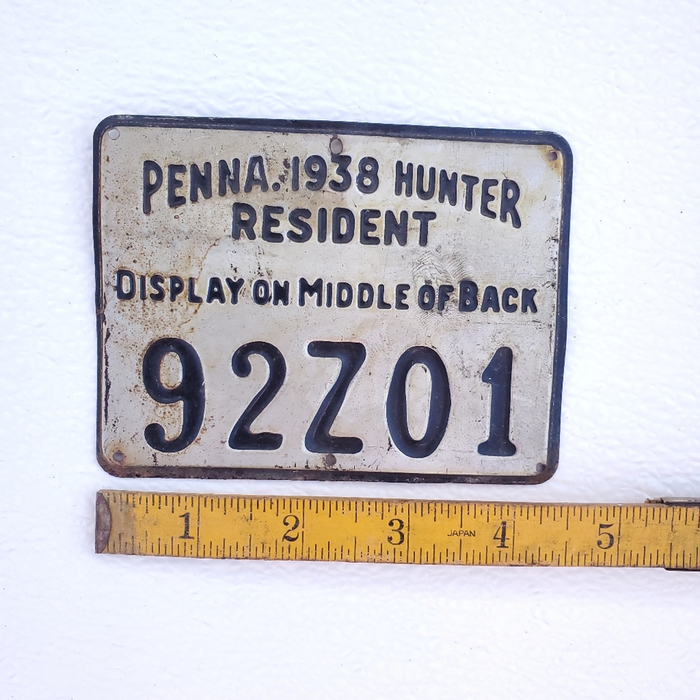 NFS Vintage 1938 Pennsylvania Tin Resident Hunting License - Picture 3 of 4